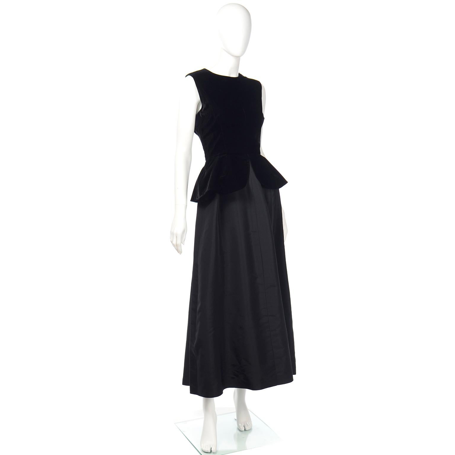 Vintage Couture Givenchy Black Velvet and Taffeta Long Evening Dress In Excellent Condition In Portland, OR