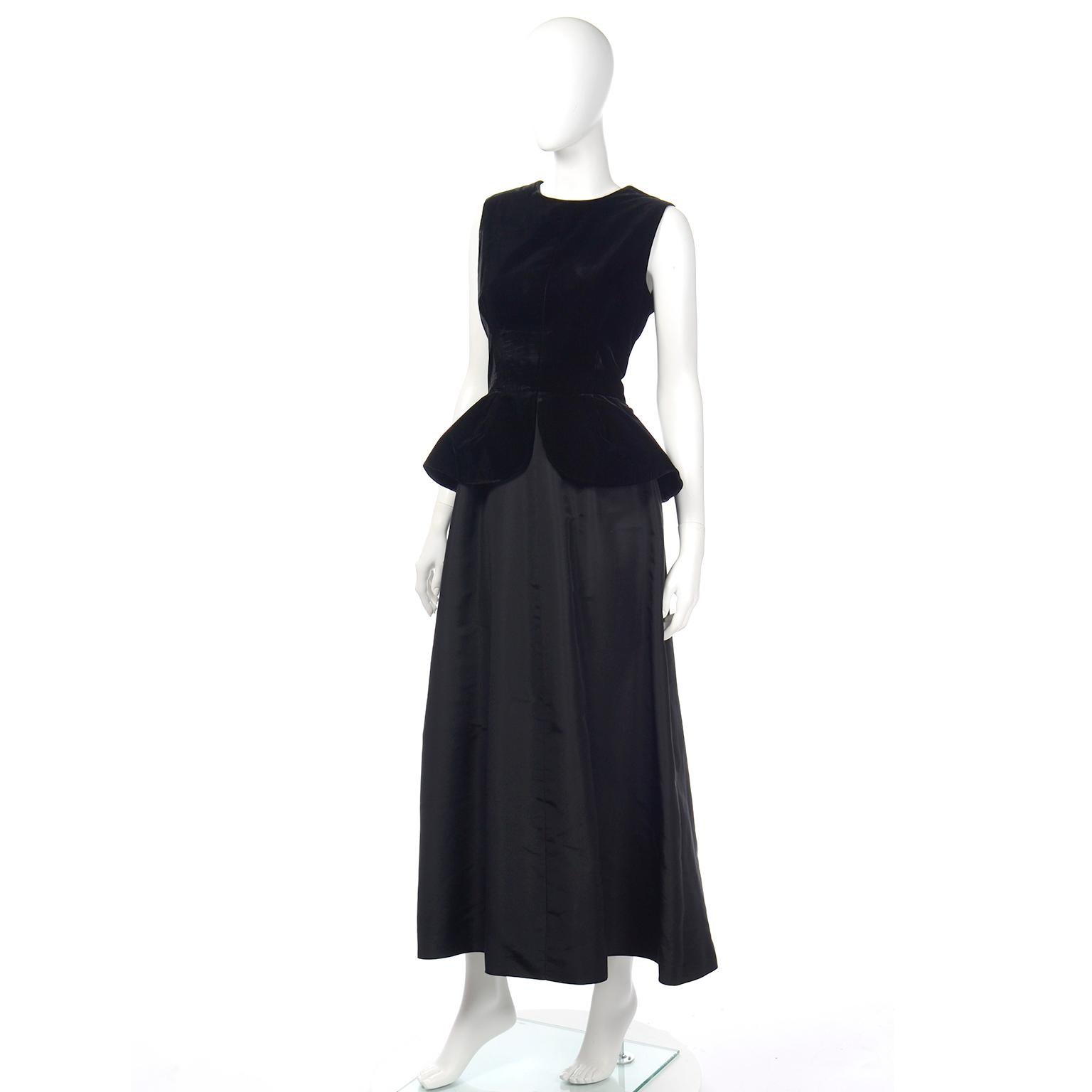 Vintage Couture Givenchy Black Velvet and Taffeta Long Evening Dress 1