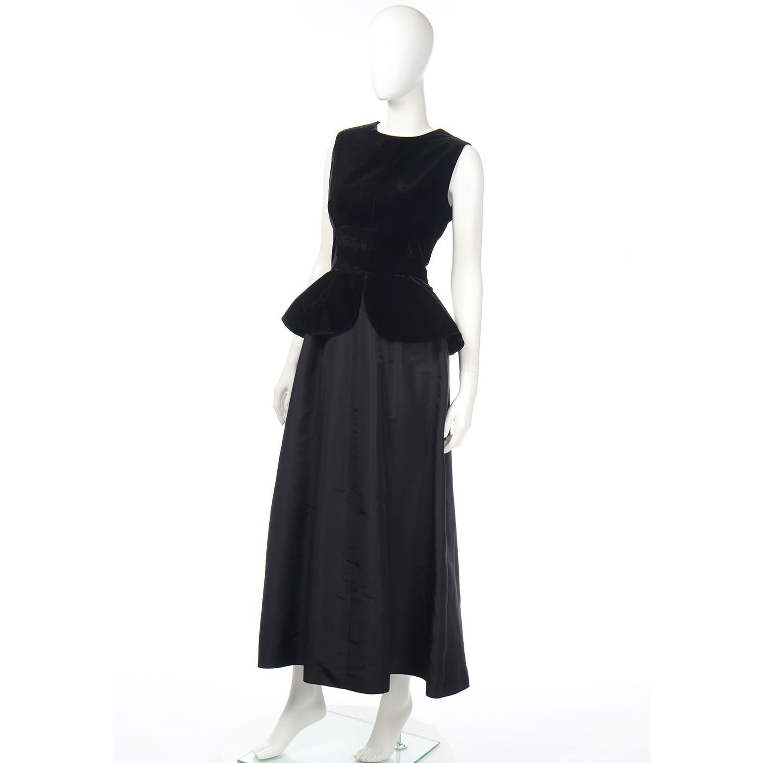 Vintage Couture Givenchy Black Velvet and Taffeta Long Evening Dress 2