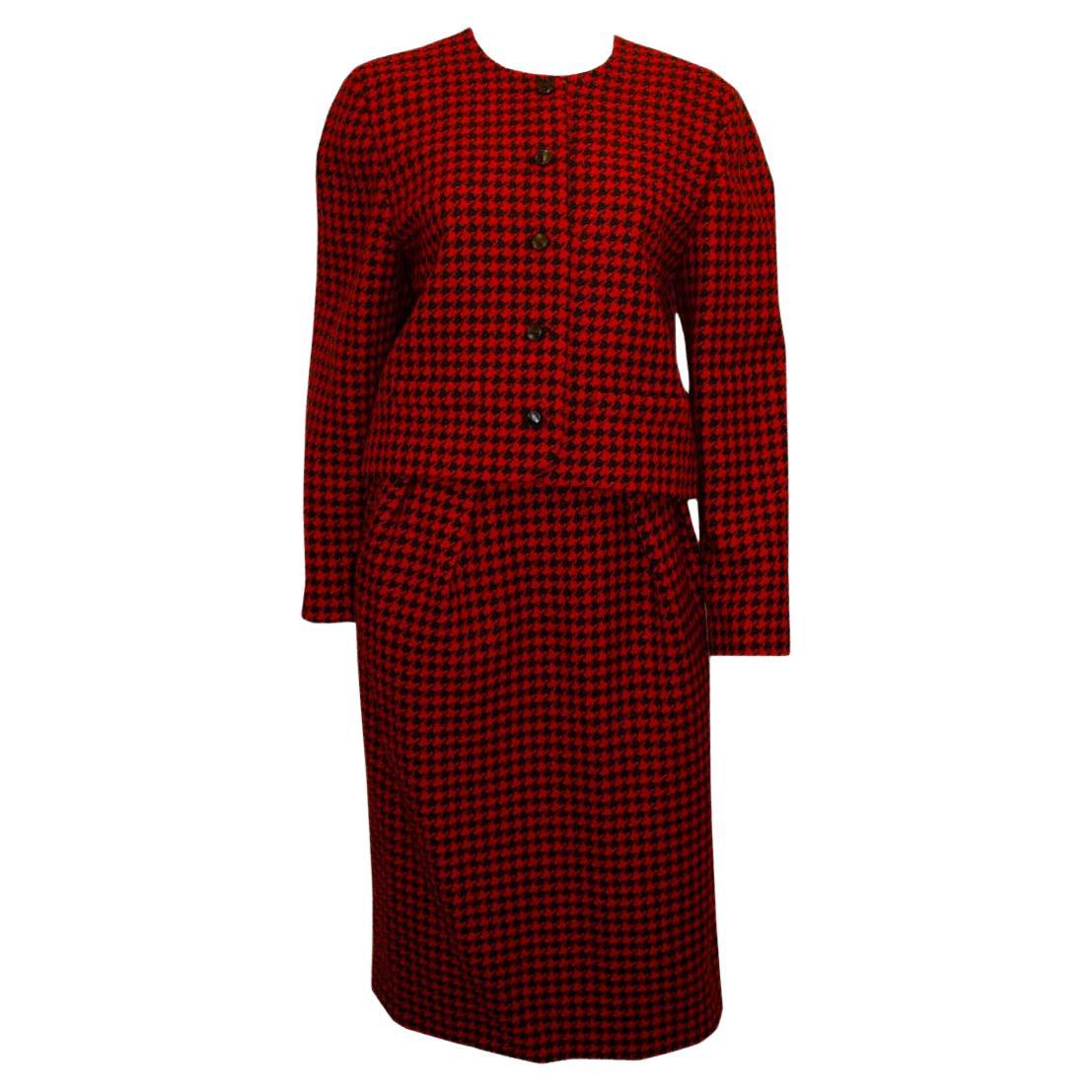 Vintage Couture Made Orange and Black Skirt Suit For Sale
