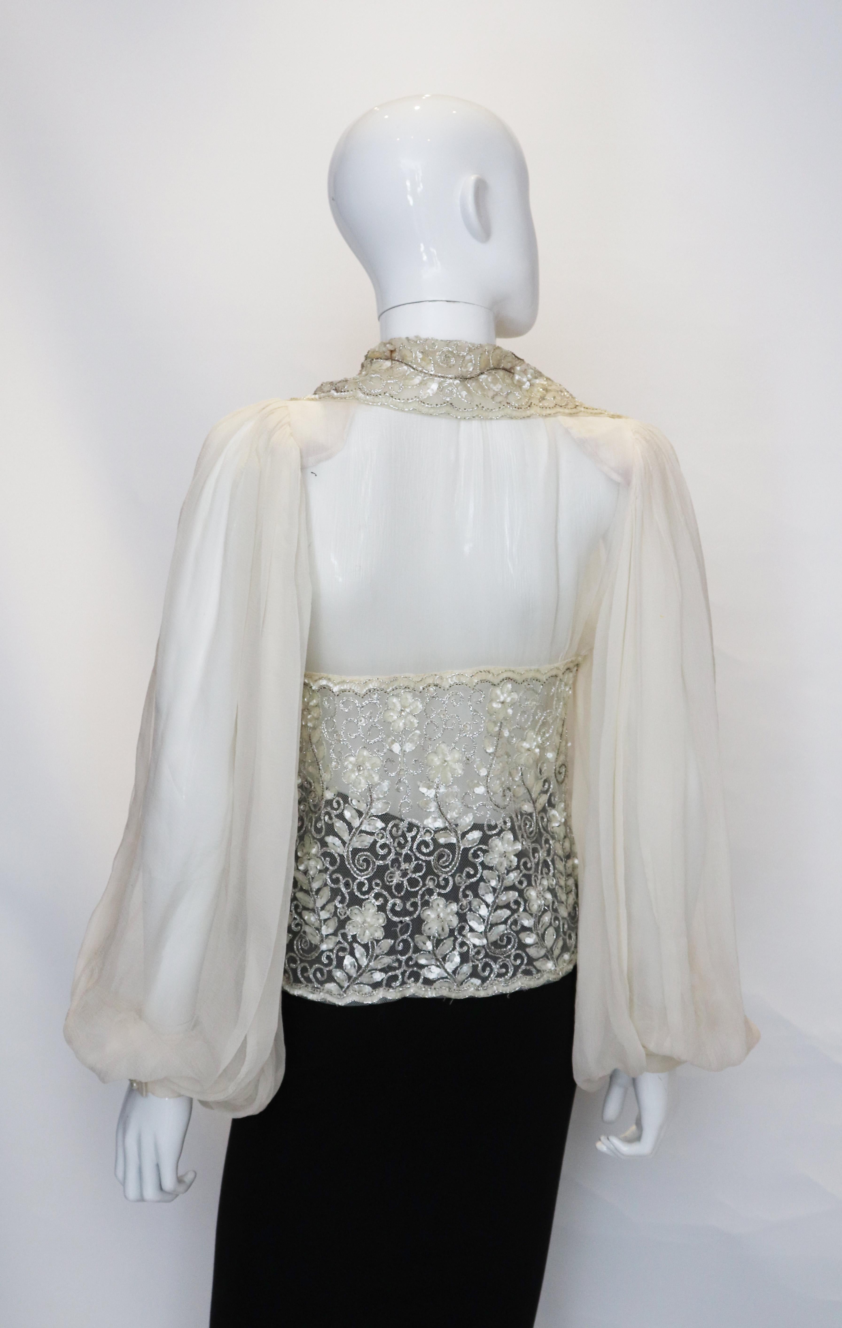 Women's Vintage Couture Silk Chiffon and Bead Evening Top