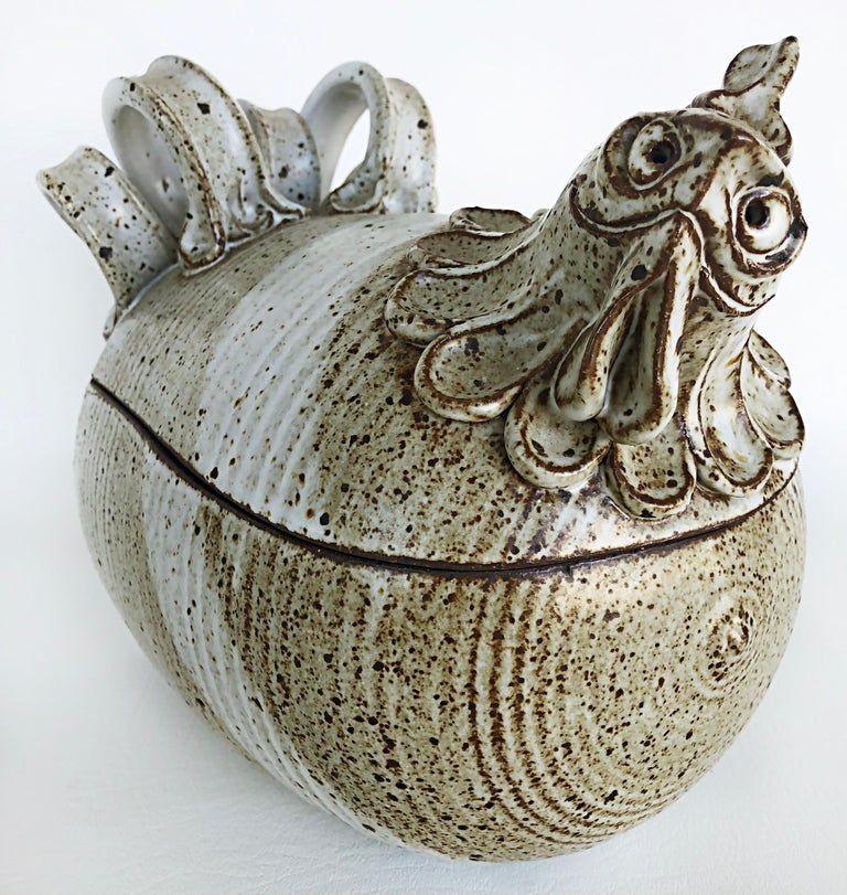 Vintage Covered Ceramic Chicken Tureen Vessel, Signed For Sale at 1stDibs