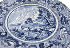 Vintage "Covered Wagons and the Rocky Mountains" Blue Transferware Bread Plate