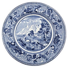 Vintage "Covered Wagons and the Rocky Mountains" Blue Transferware Bread Plate