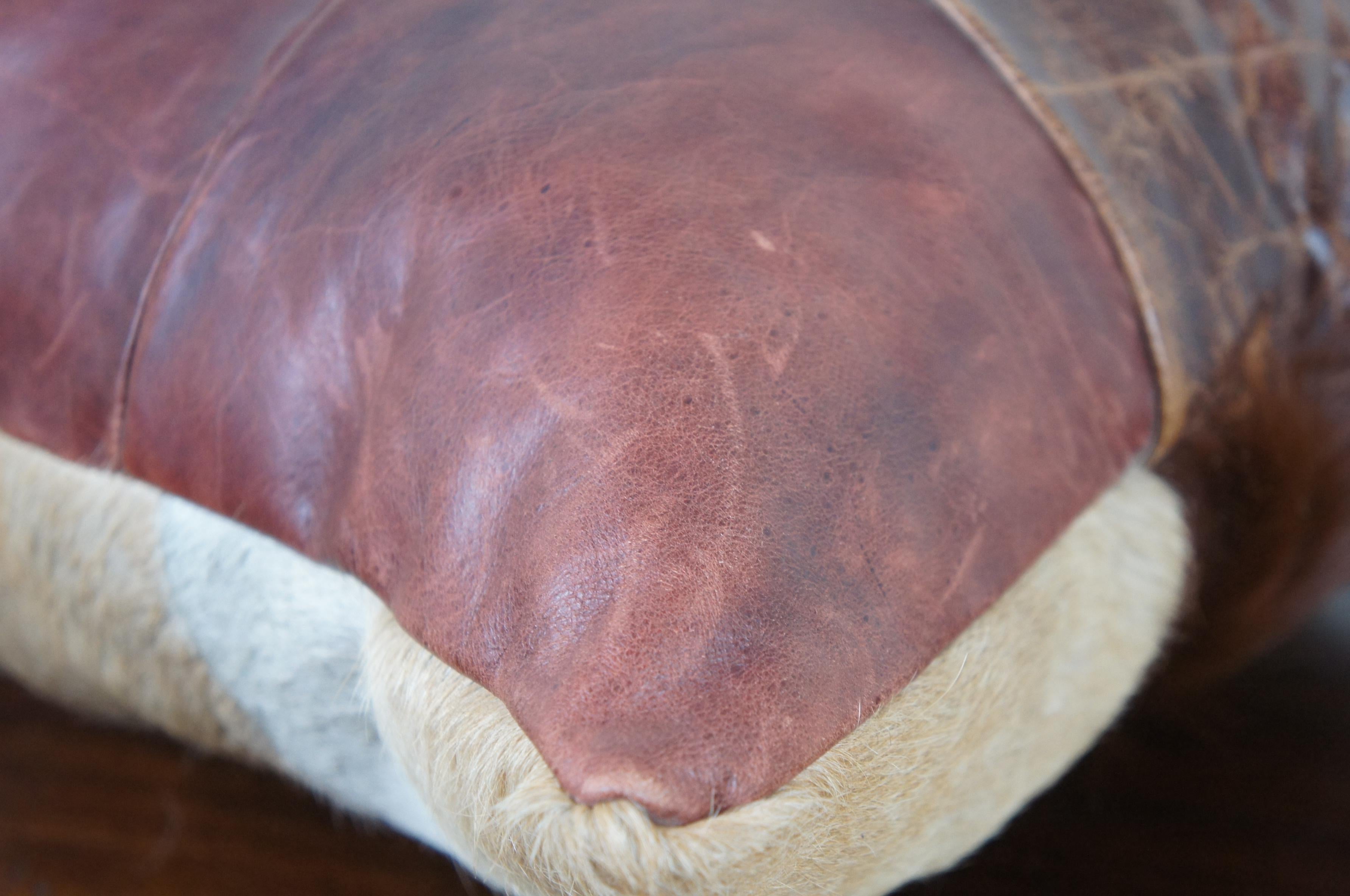 Vintage Cow Hide and Leather Patchwork Throw Pillow Southwest 2
