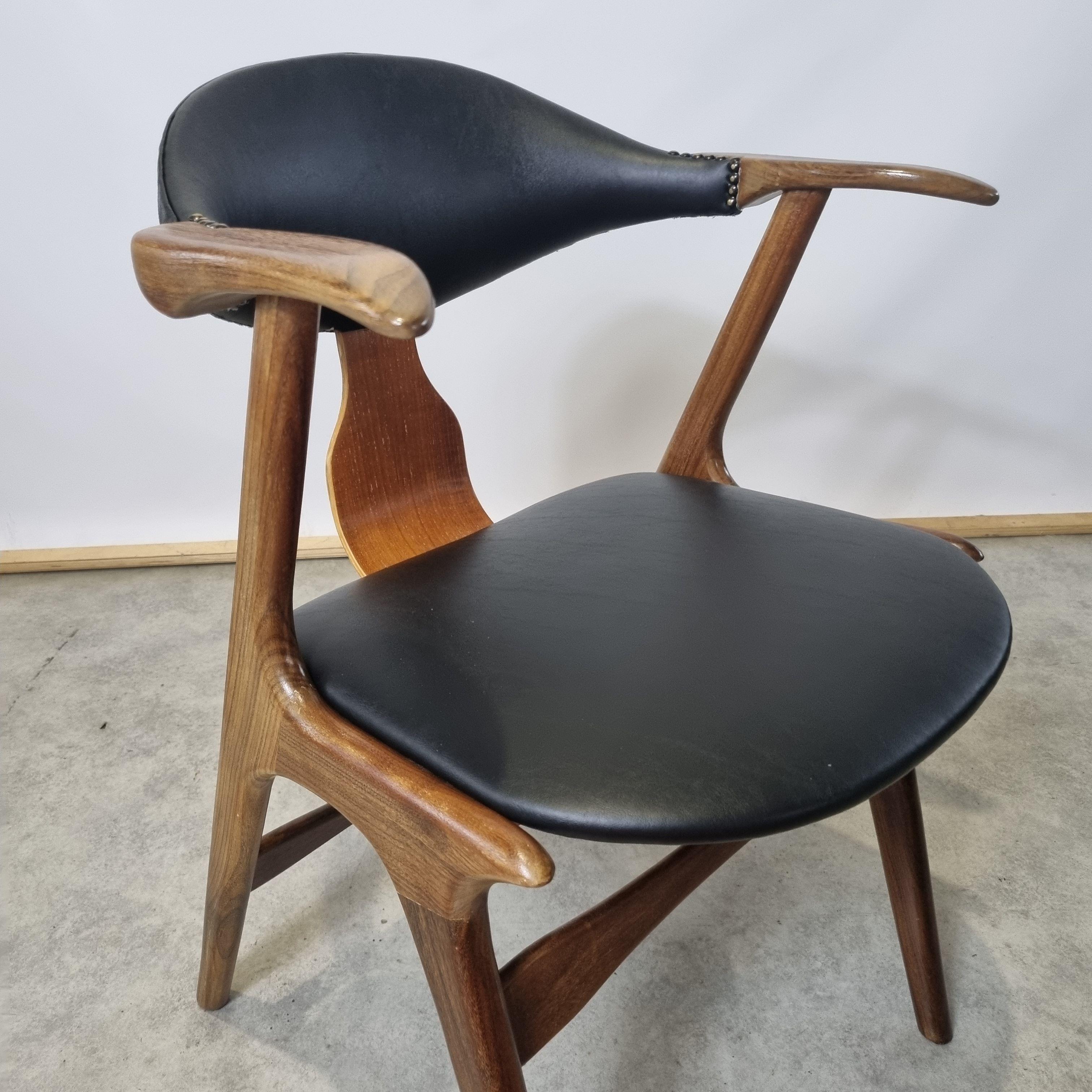 Faux Leather Vintage Cow Horn Chair by Louis Van Teeffelen for AWA, 1950s