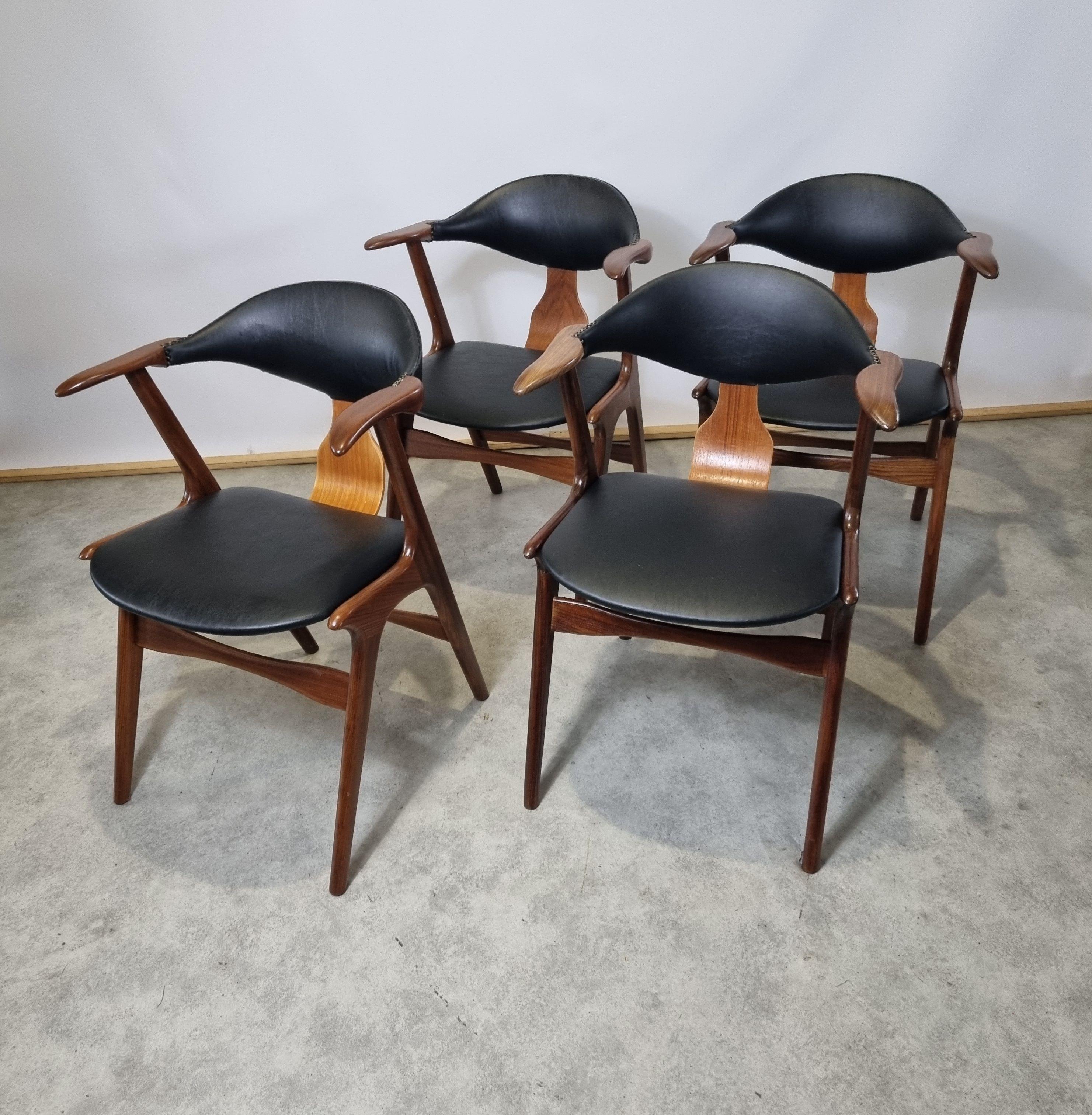Vintage Cow Horn Chairs by Louis Van Teeffelen for AWA, 1950s, Set of 4 6