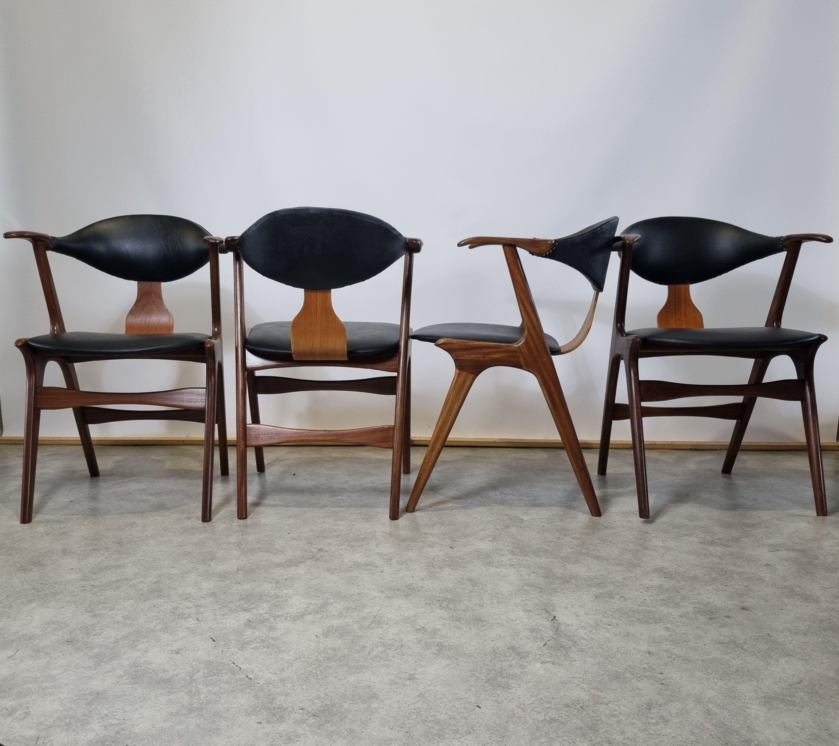 Mid-20th Century Vintage Cow Horn Chairs by Louis Van Teeffelen for AWA, 1950s, Set of 4