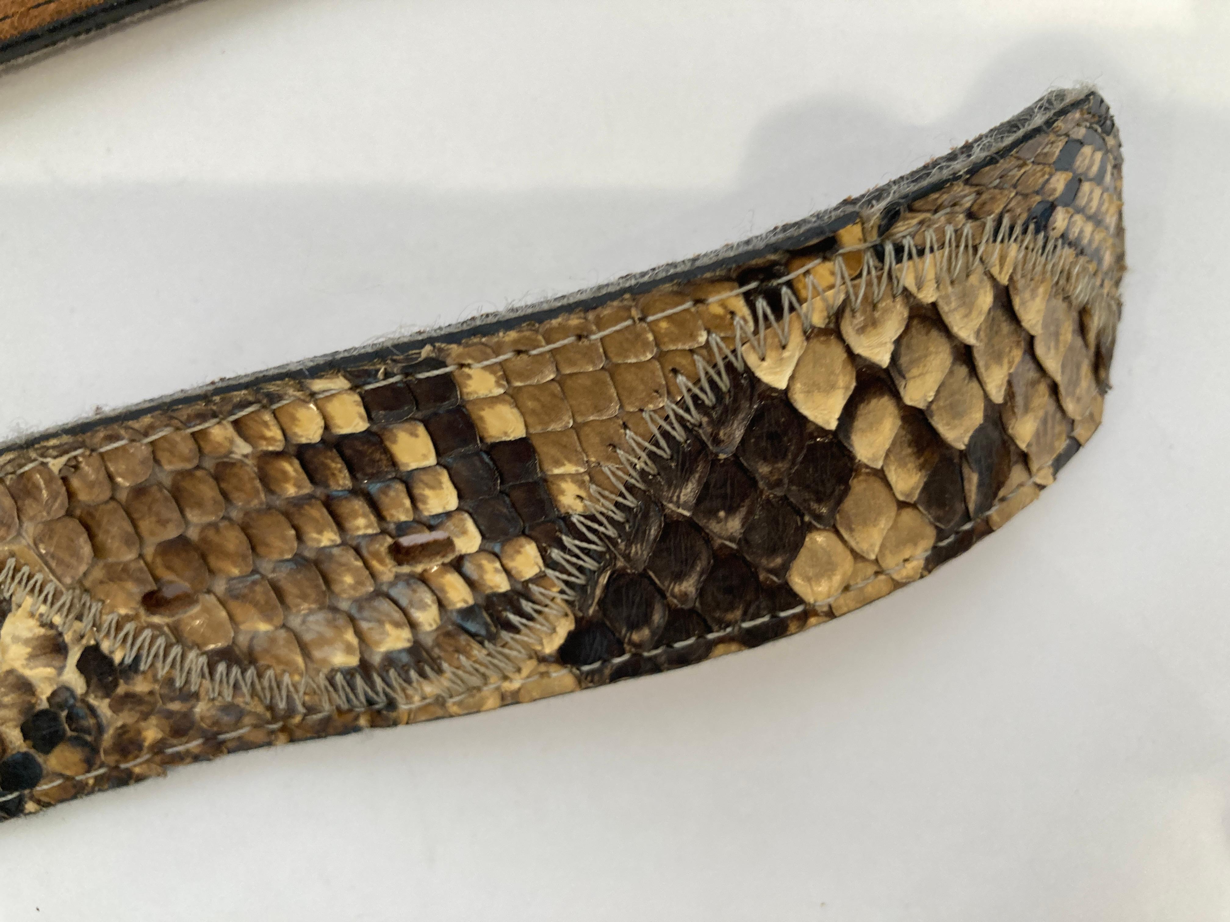 Vintage Cowboy Buckle End of the Trail Native American with Python Leather Belt 5