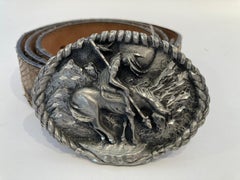 Vintage Cowboy Buckle End of the Trail Native American with Python Leather Belt