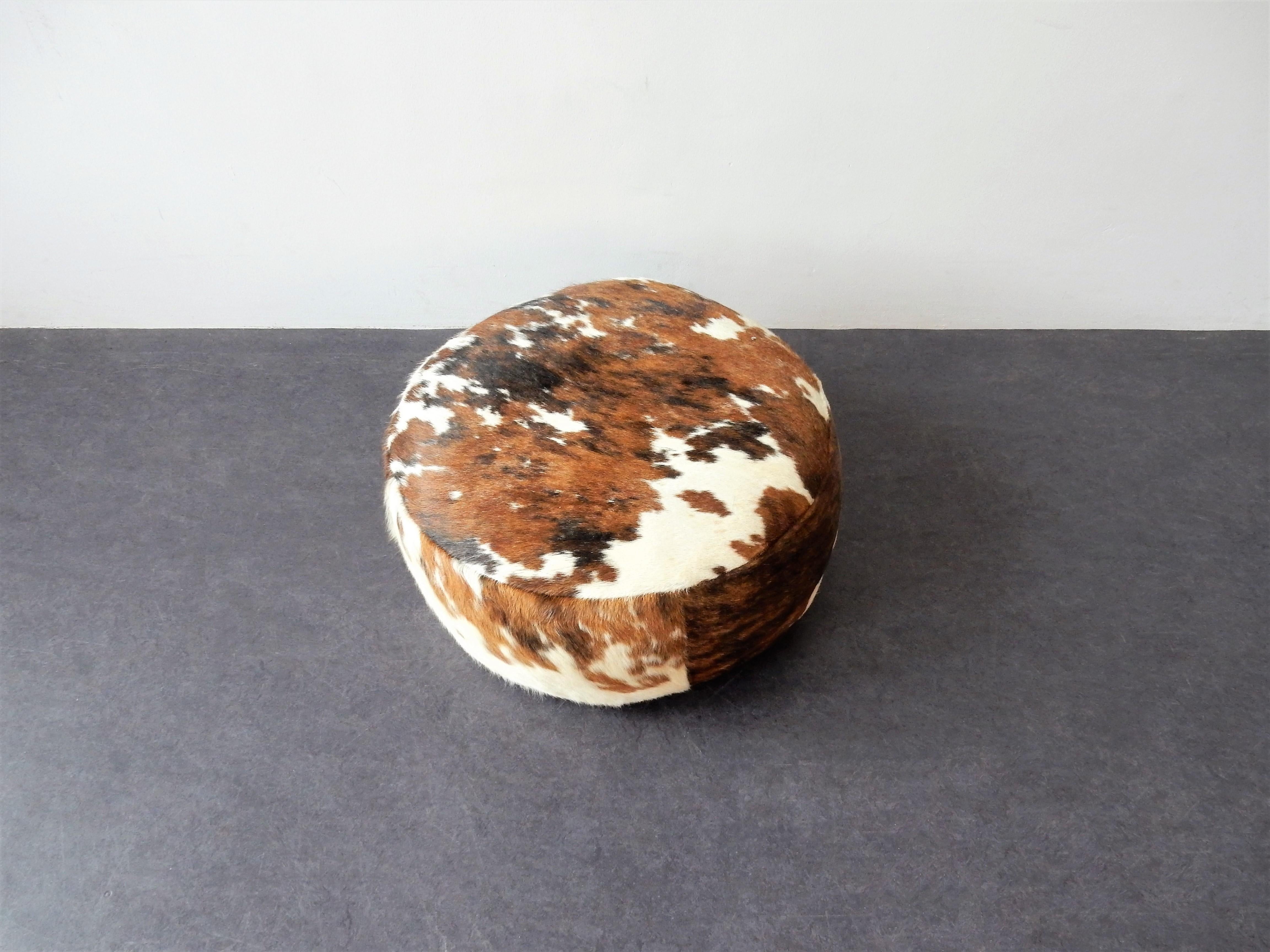 Late 20th Century Vintage Cowhide Leather Pouf, 1970s