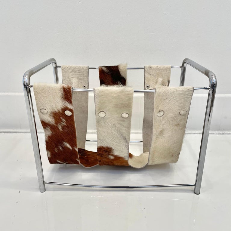 Vintage Cowhide Magazine Rack For Sale at 1stDibs