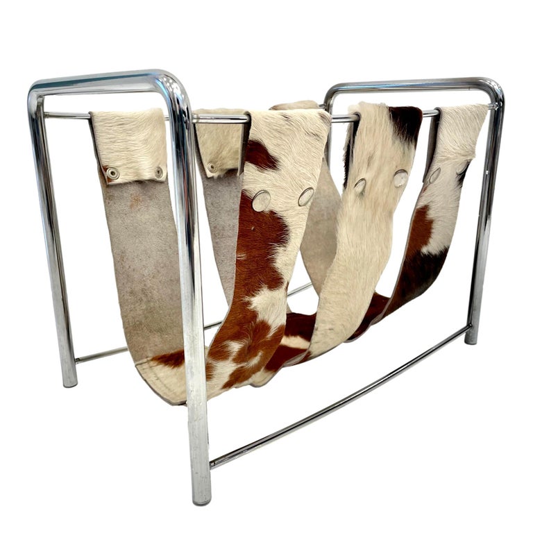 Vintage Cowhide Magazine Rack For Sale at 1stDibs