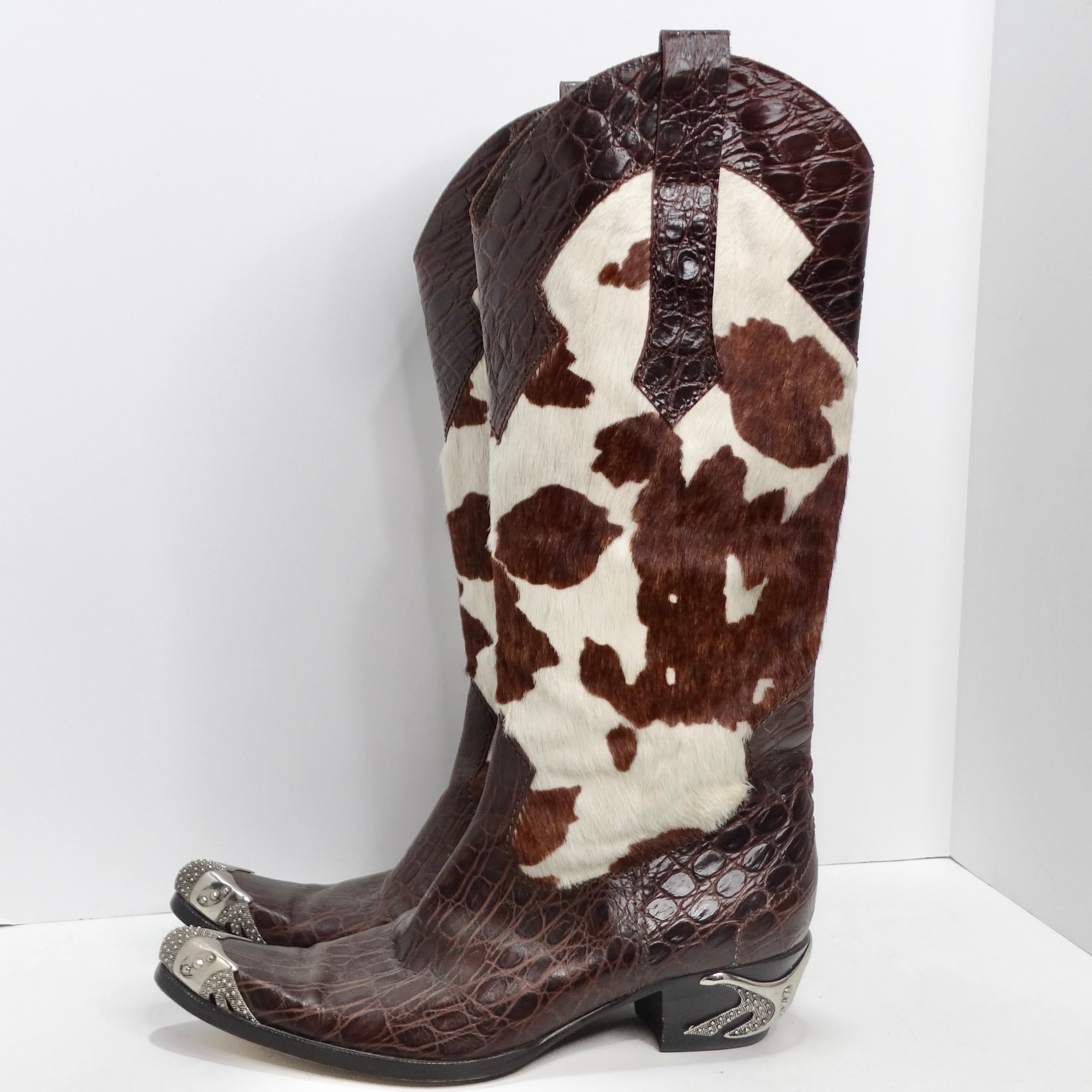 Vintage cowhide Sterling Silver Cowboy Boots 7