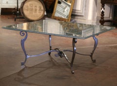 Vintage Crackle Glass Coffee Table on Polished Iron Base