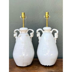 Vintage Crackle Glaze Ceramic Lamps - a Pair