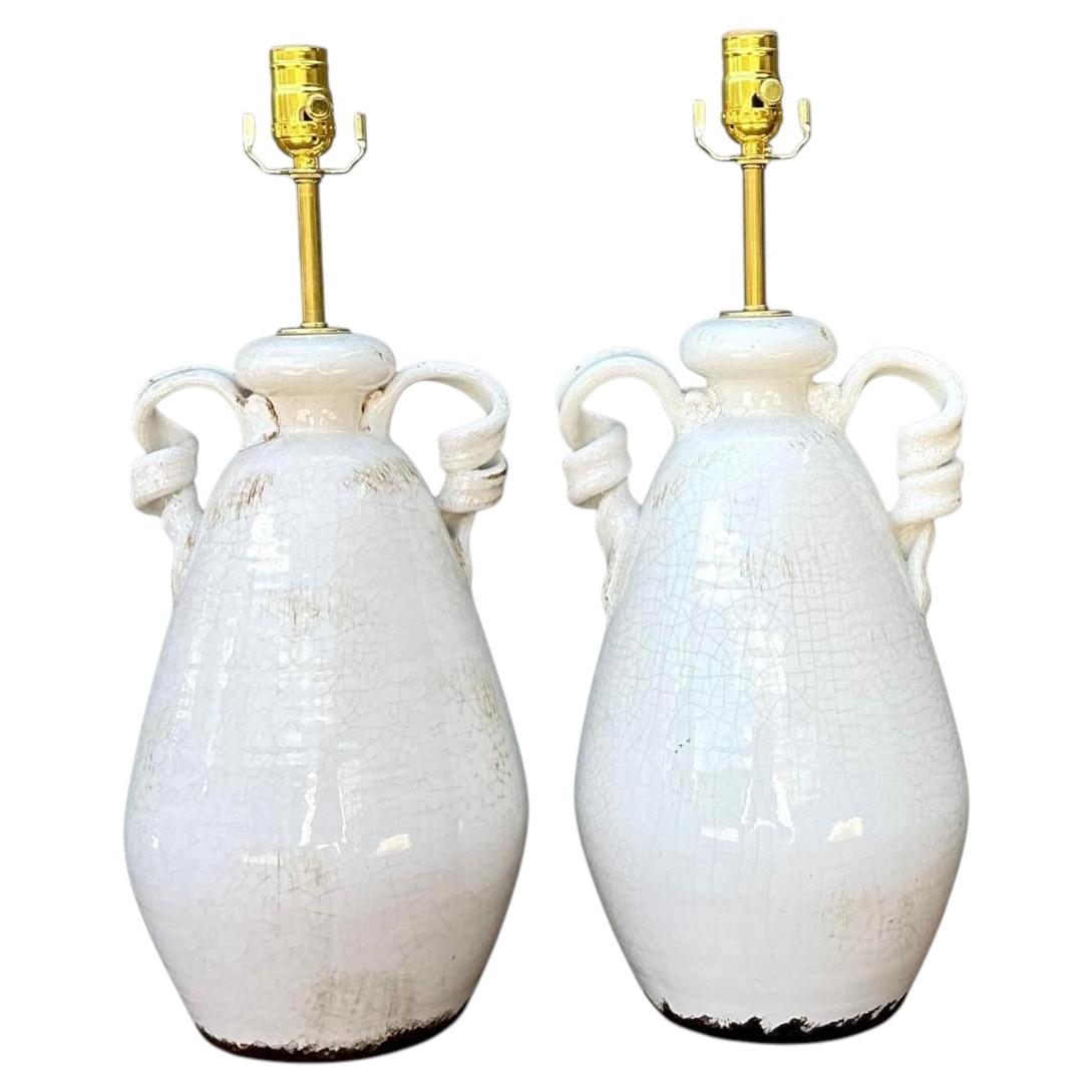 Vintage Crackle Glaze Ceramic Lamps - a Pair For Sale