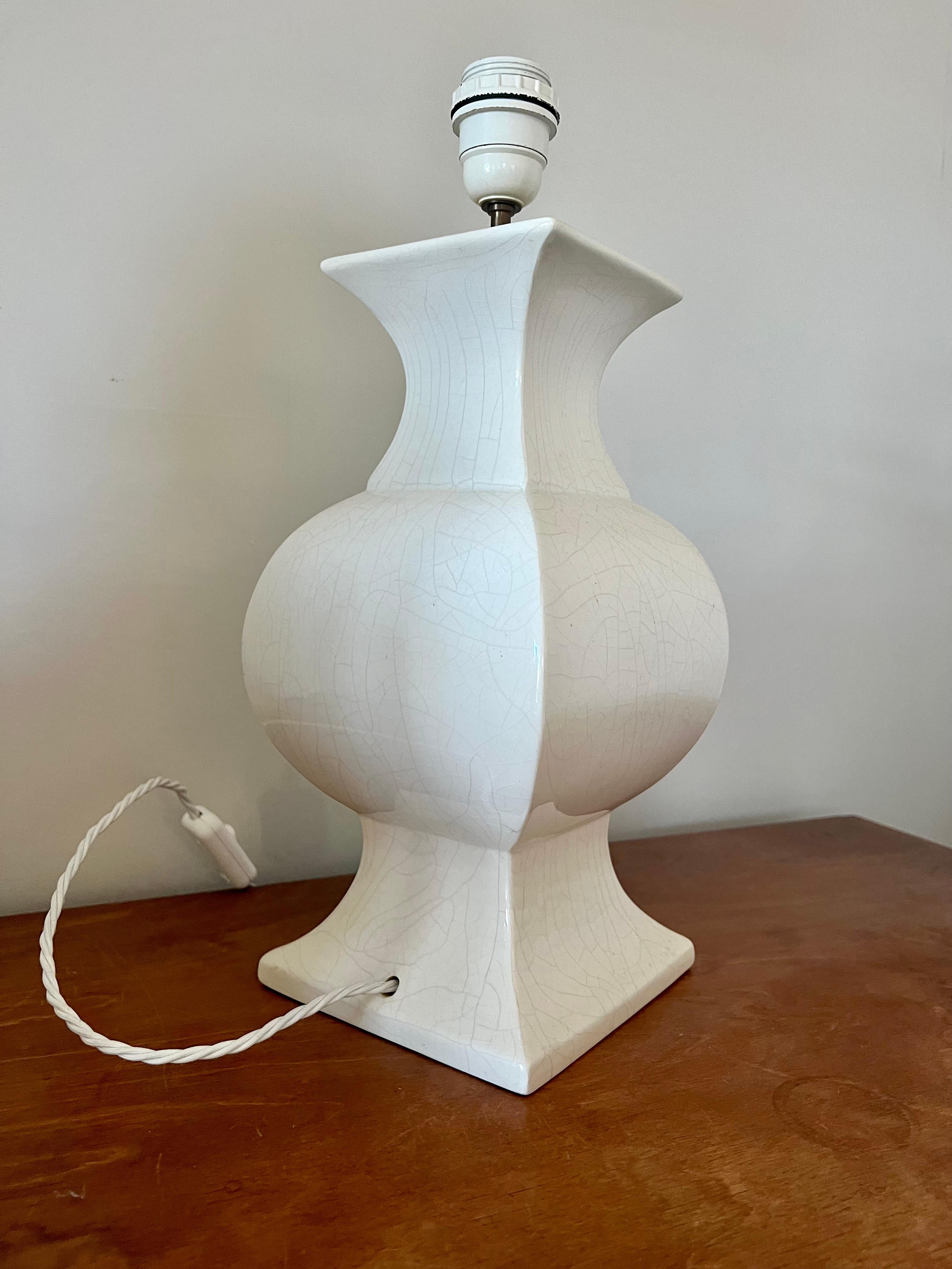 Lámpara de mesa vintage de cerámica esmaltada craquelada. Francia, años 70 en venta 2