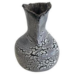 Vintage Crackle Glaze Ceramic Vase With Textured Interior
