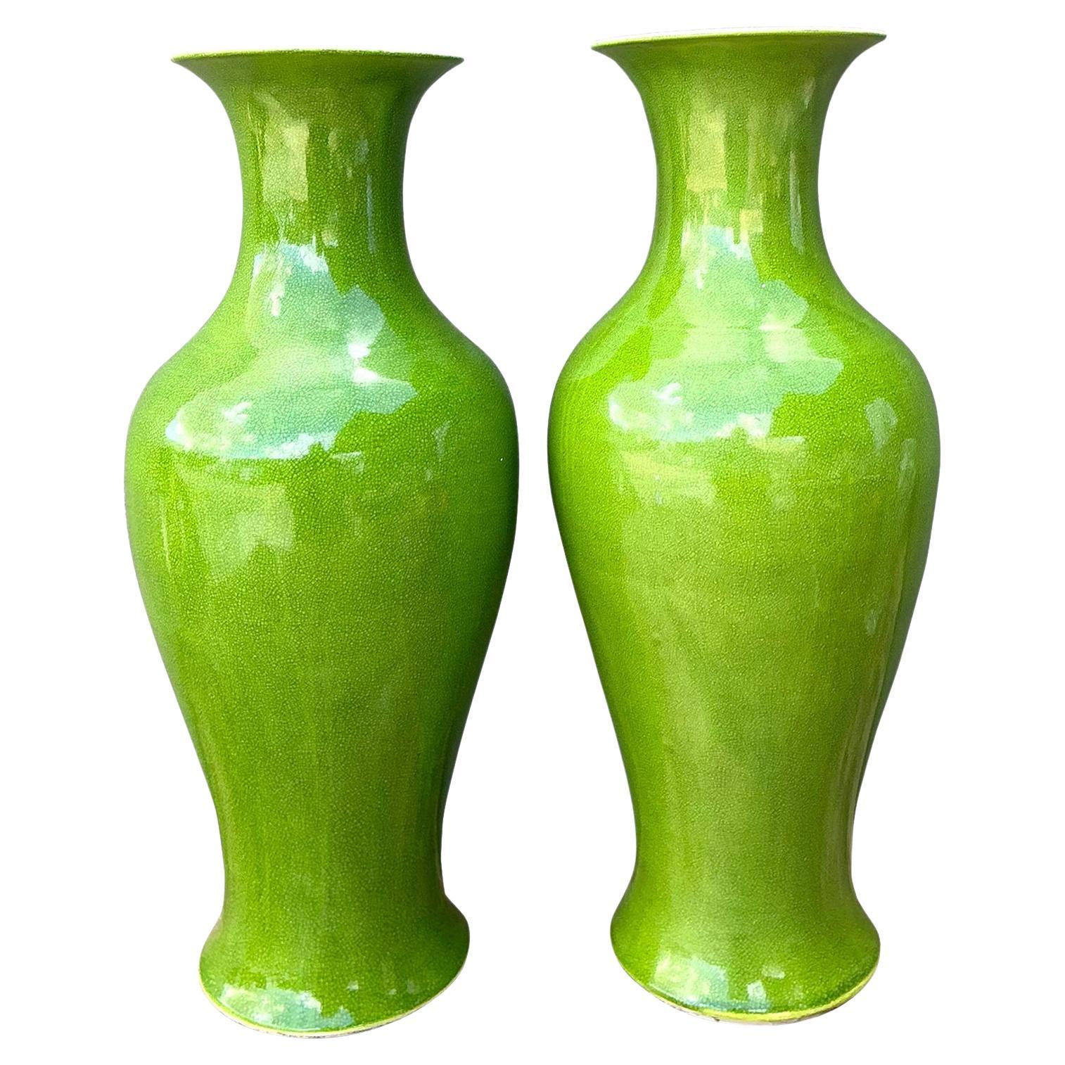 Vintage Italian Val Demone Glazed Ceramic Vases - a Pair For Sale