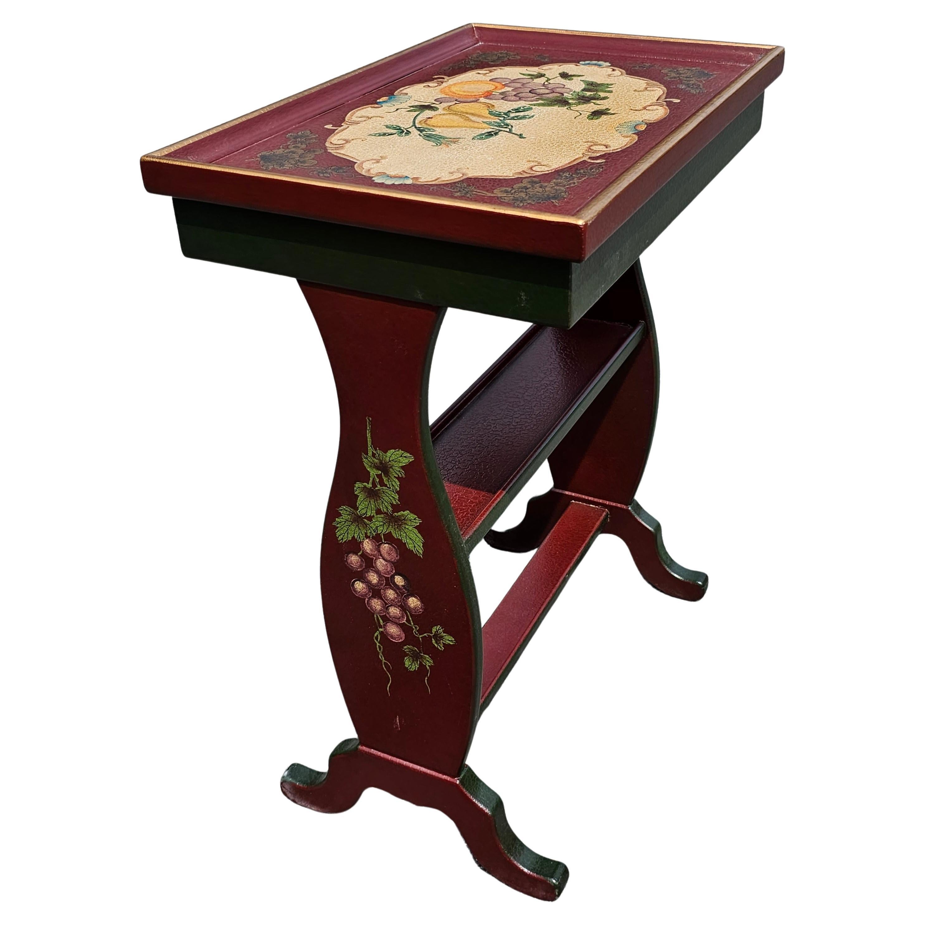 A Vintage Crackle Painted and decorated Two-Tier stretcher Side Table measuring 20