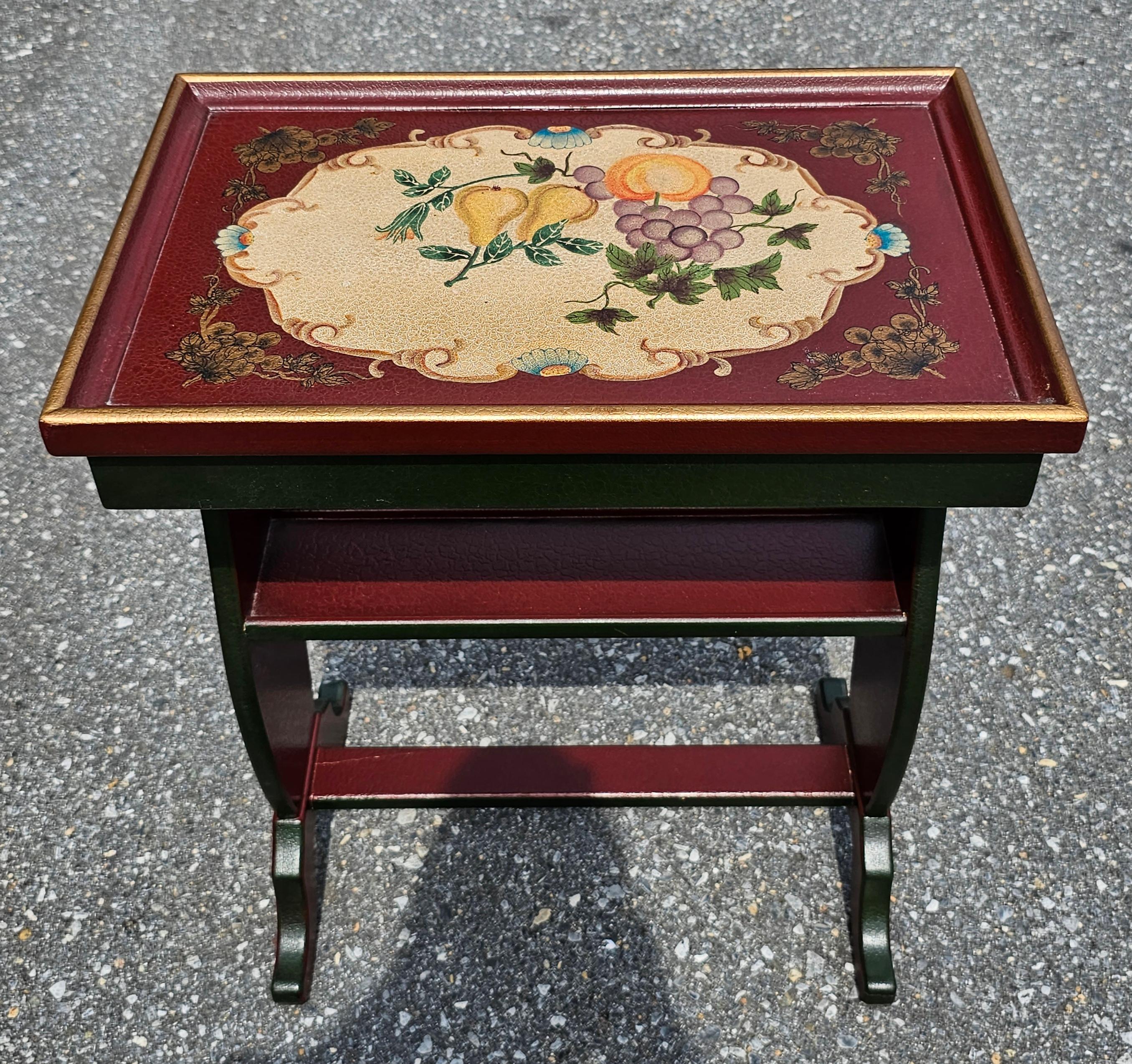 Modern Vintage Crackle Painted Two-Tier Stretcher Side Table For Sale