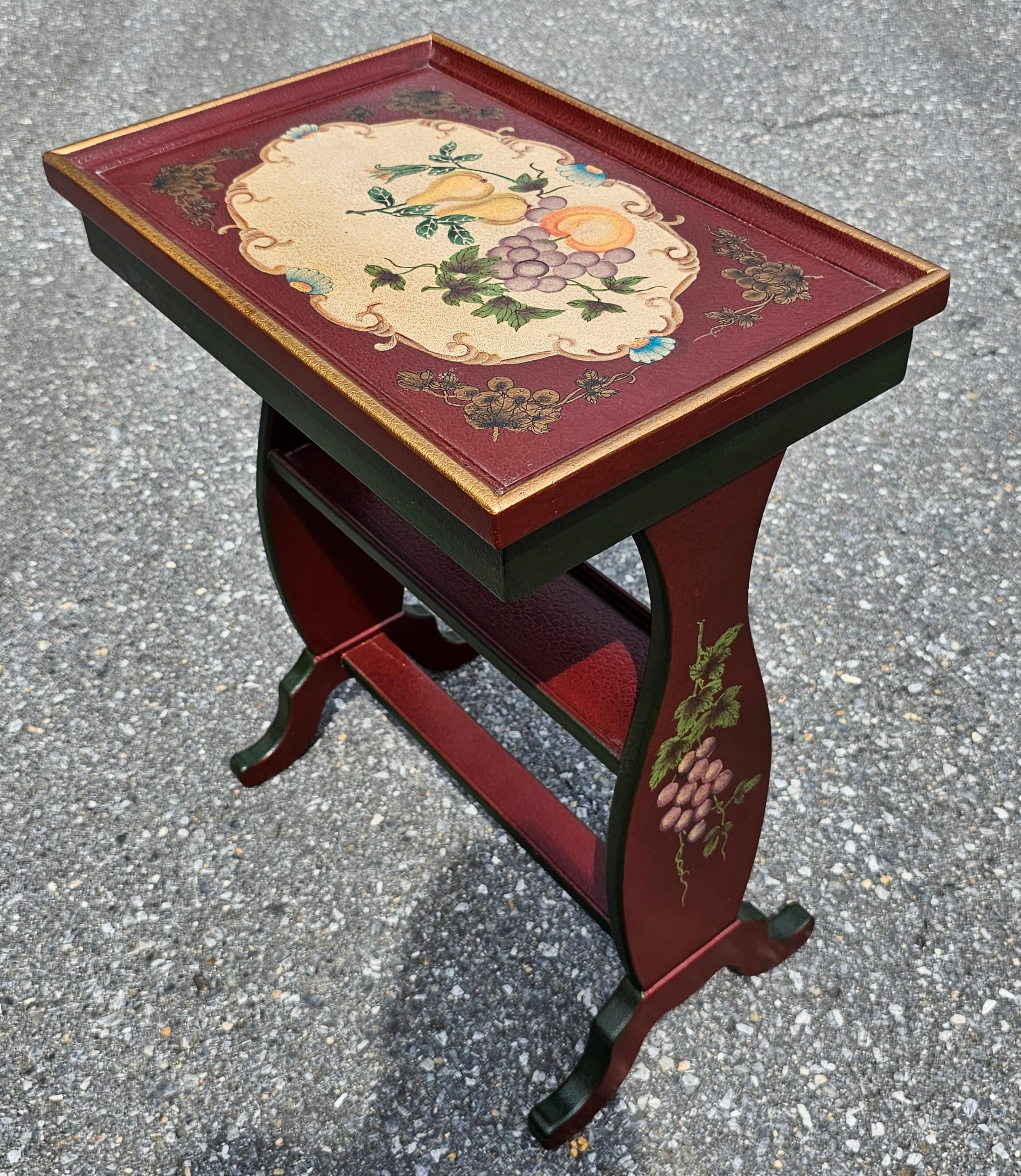 Unknown Vintage Crackle Painted Two-Tier Stretcher Side Table For Sale