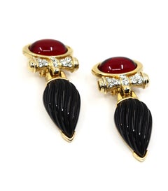 Vintage Craft Gold Tone Rhinestone Red & Blue Crystal Earrings