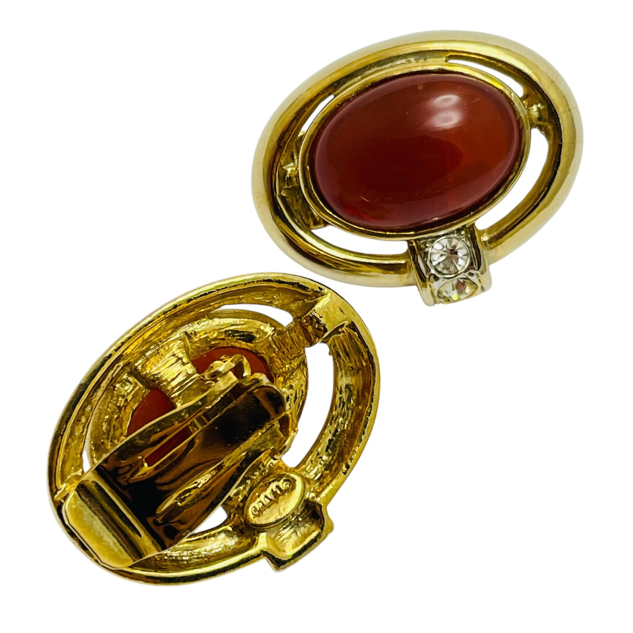 Pendientes de clip de diseño vintage CRAFT firmados en tono dorado con brillantitos de cristal en Bueno estado para la venta en Palos Hills, IL