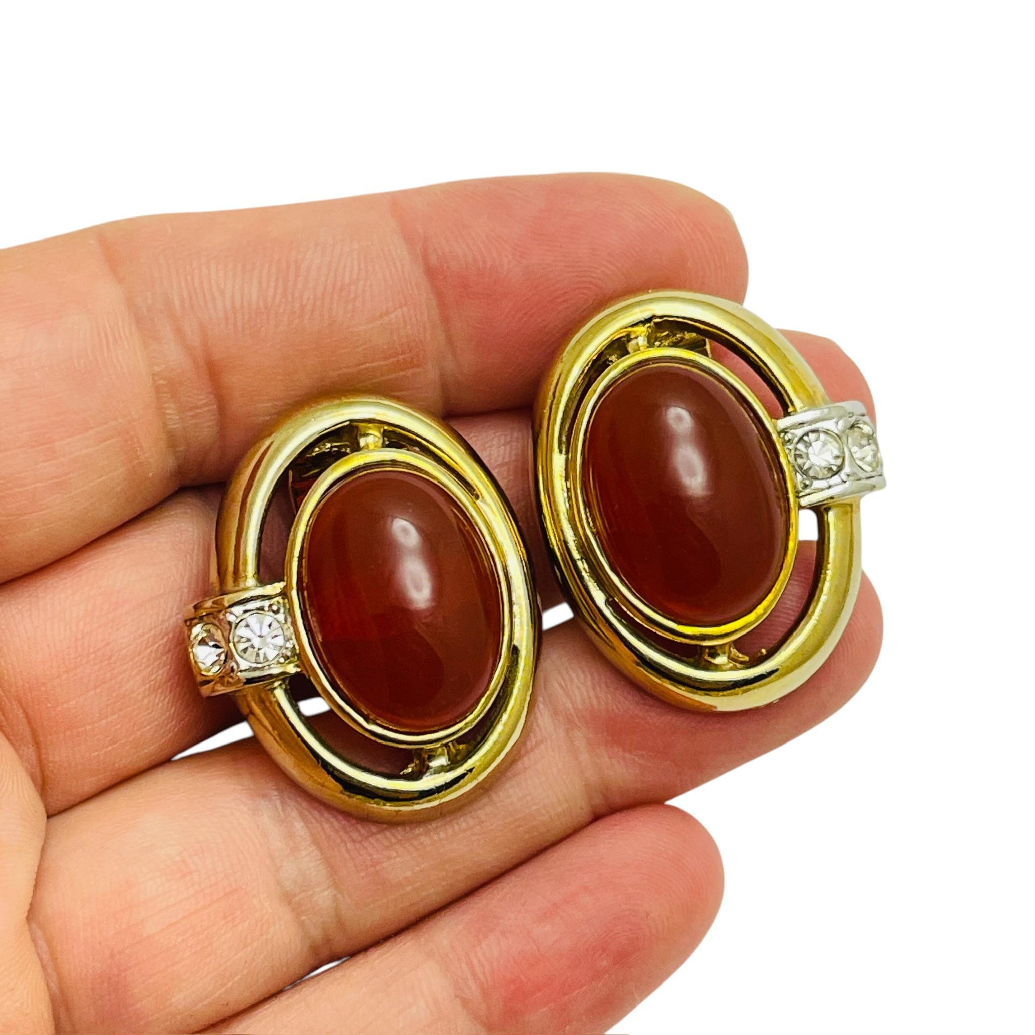 De las mujeres Pendientes de clip de diseño vintage CRAFT firmados en tono dorado con brillantitos de cristal en venta