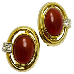 Vintage CRAFT signed gold tone glass rhinestone designer clip on earrings