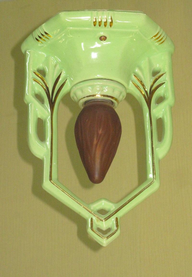 Vintage Craftsman Green Powder Room Porzellan-Deckenleuchte 1