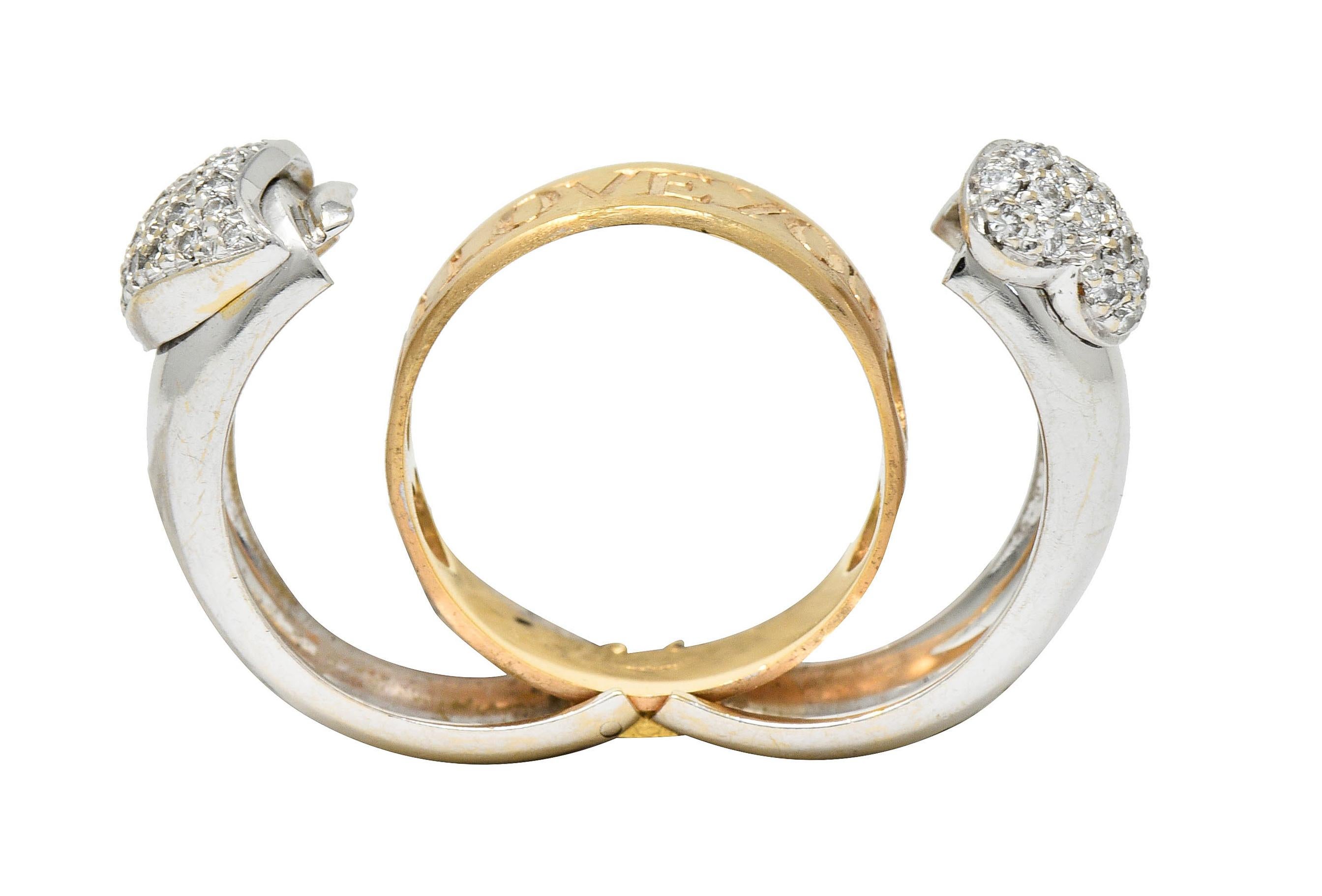 Vintage Craig Drake Pave Diamond 18 Karat Two-Tone Secret I Love You Ring 1