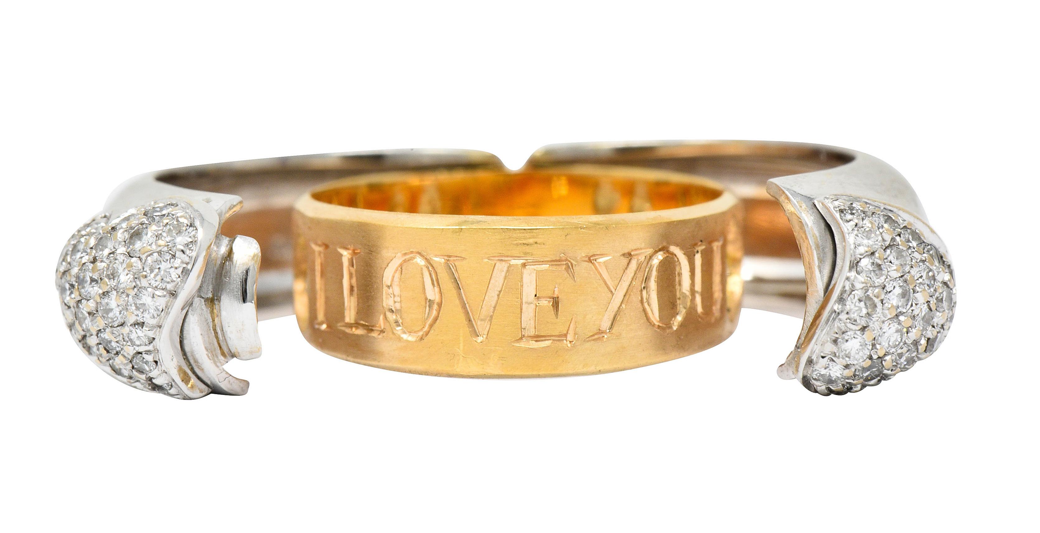 Contemporary Vintage Craig Drake Pave Diamond 18 Karat Two-Tone Secret I Love You Ring