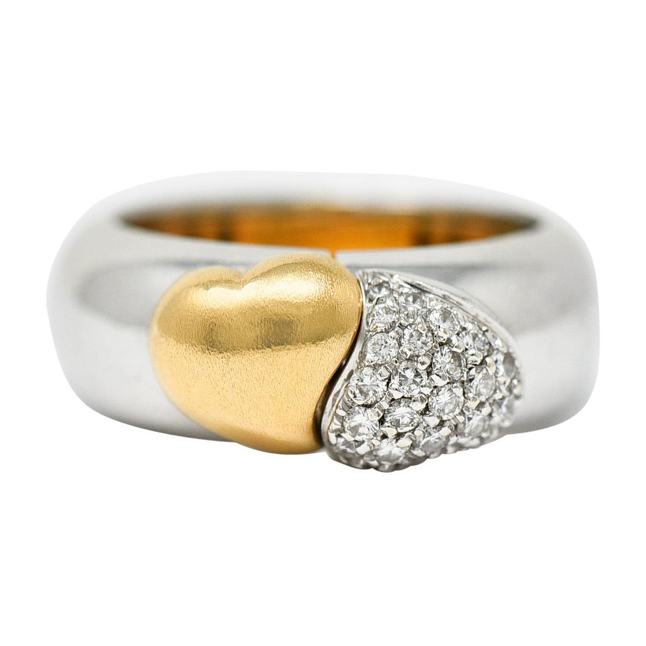 Vintage Craig Drake Pave Diamond 18 Karat Two-Tone Secret I Love You Ring