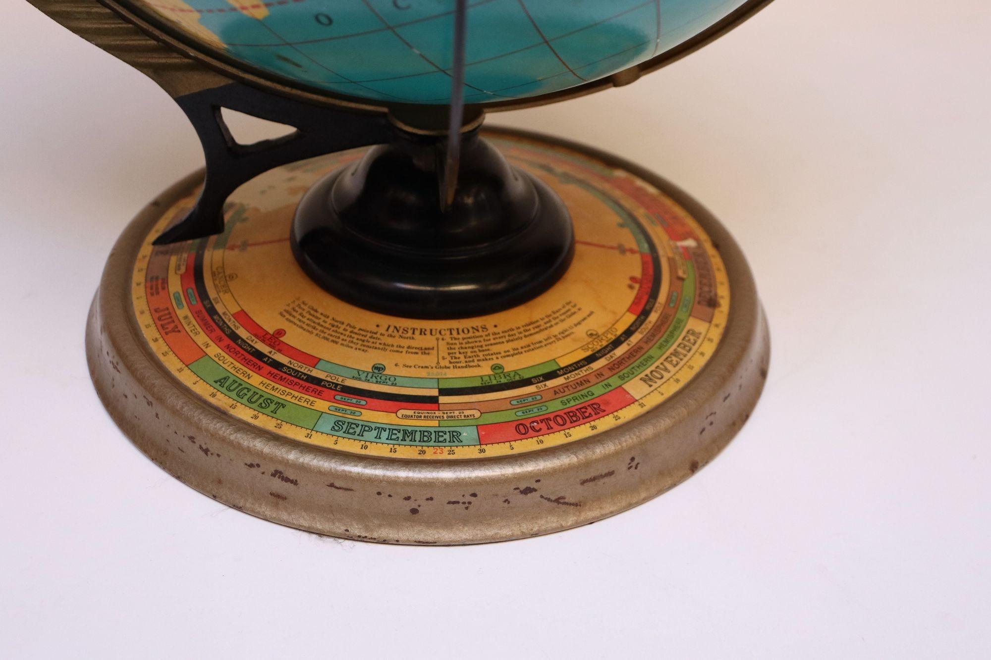 Cram's Deluxe Globe d'epoca con indicatore giornaliero automatico dei raggi solari in vendita 6