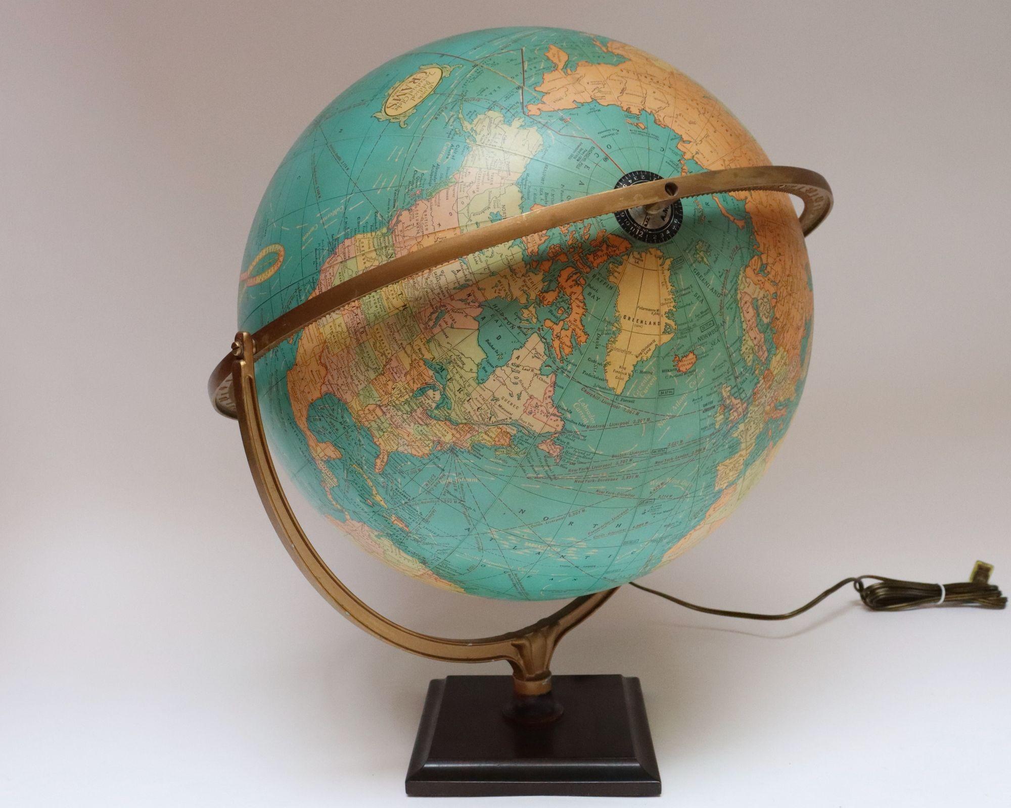 Globo luminoso terrestre fisico-politico vintage da 16