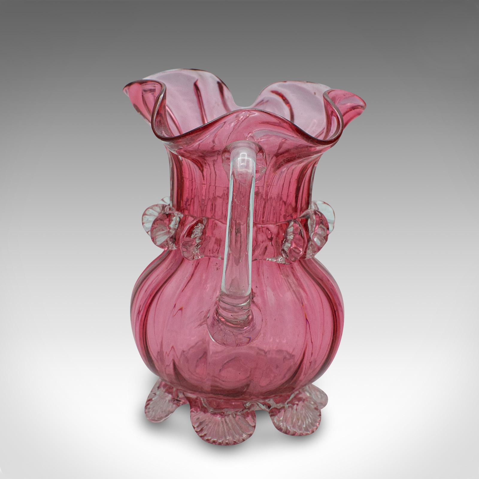 Vintage Cranberry Glass Stem Vase Set, English, Decorative, Flower Slip, Jug For Sale 3