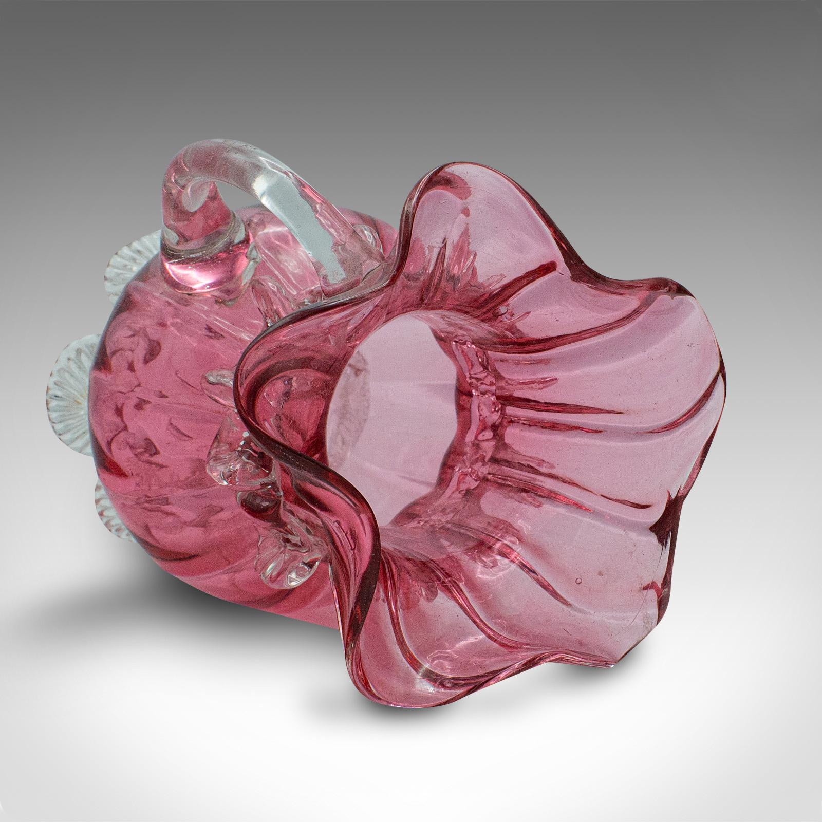 Vintage Cranberry Glass Stem Vase Set, English, Decorative, Flower Slip, Jug For Sale 4