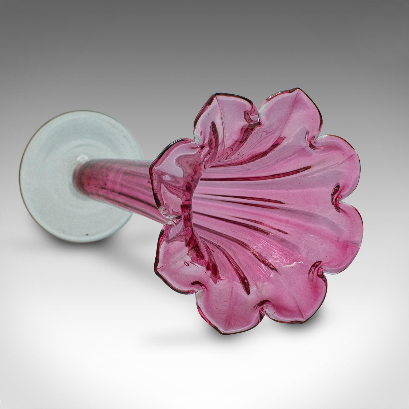Vintage Cranberry Glass Stem Vase Set, English, Decorative, Flower Slip, Jug For Sale 5