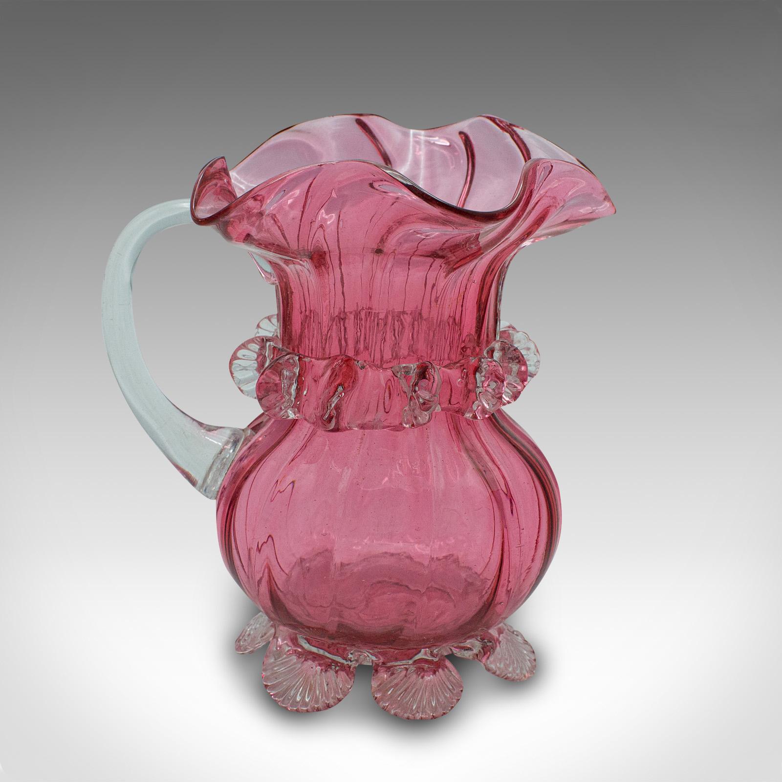 20th Century Vintage Cranberry Glass Stem Vase Set, English, Decorative, Flower Slip, Jug For Sale
