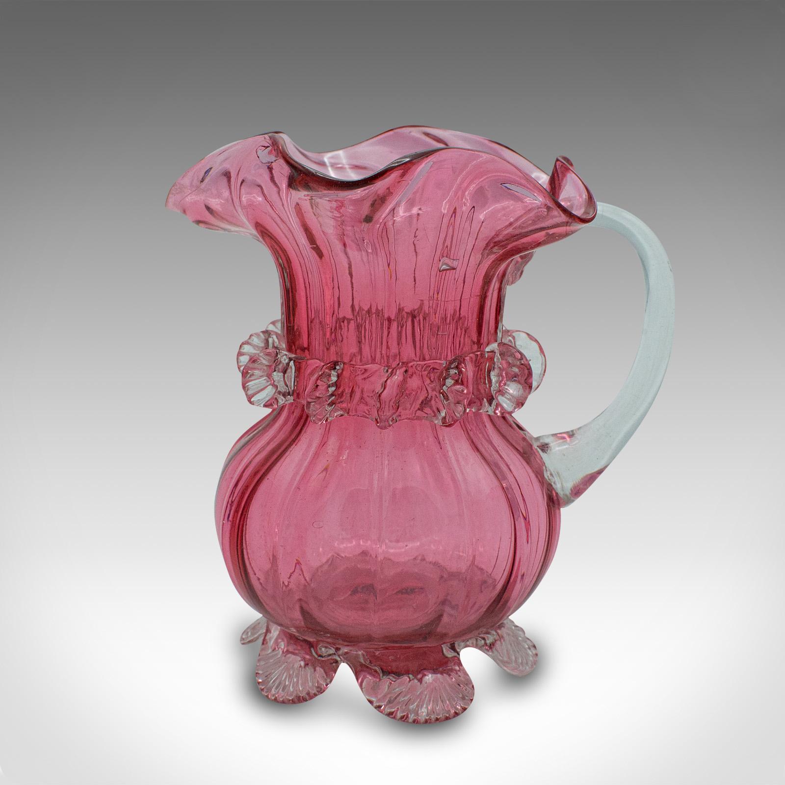 Vintage Cranberry Glass Stem Vase Set, English, Decorative, Flower Slip, Jug For Sale 2