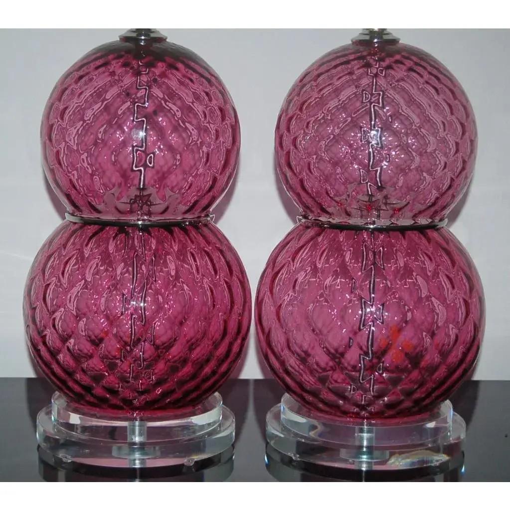 Mid-Century Modern Vintage Cranberry Murano Glass Table Lamps by Swank Lighting For Sale