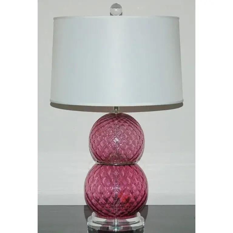Italian Vintage Cranberry Murano Glass Table Lamps by Swank Lighting For Sale