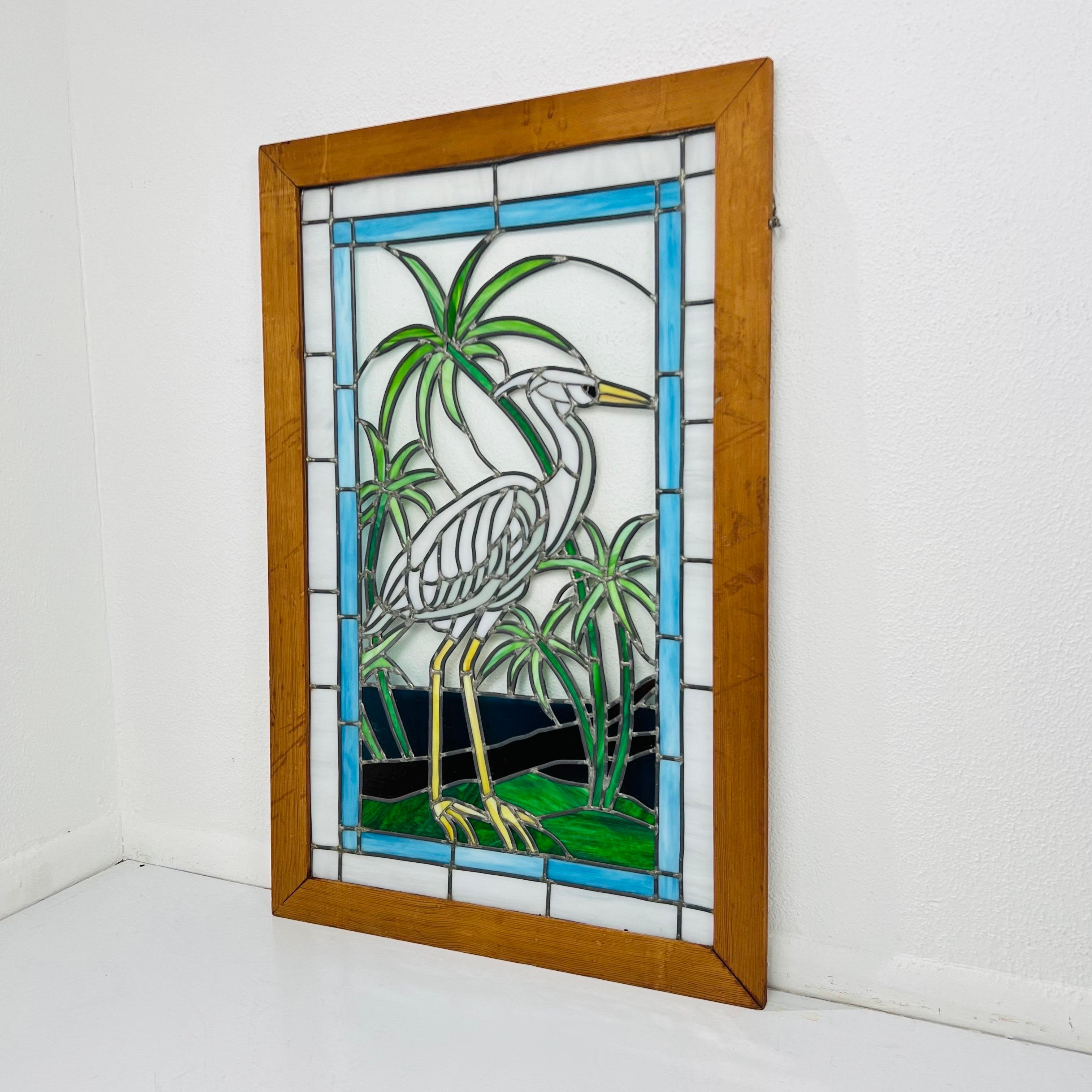 Vintage Crane Stained Glass Panel  For Sale 2