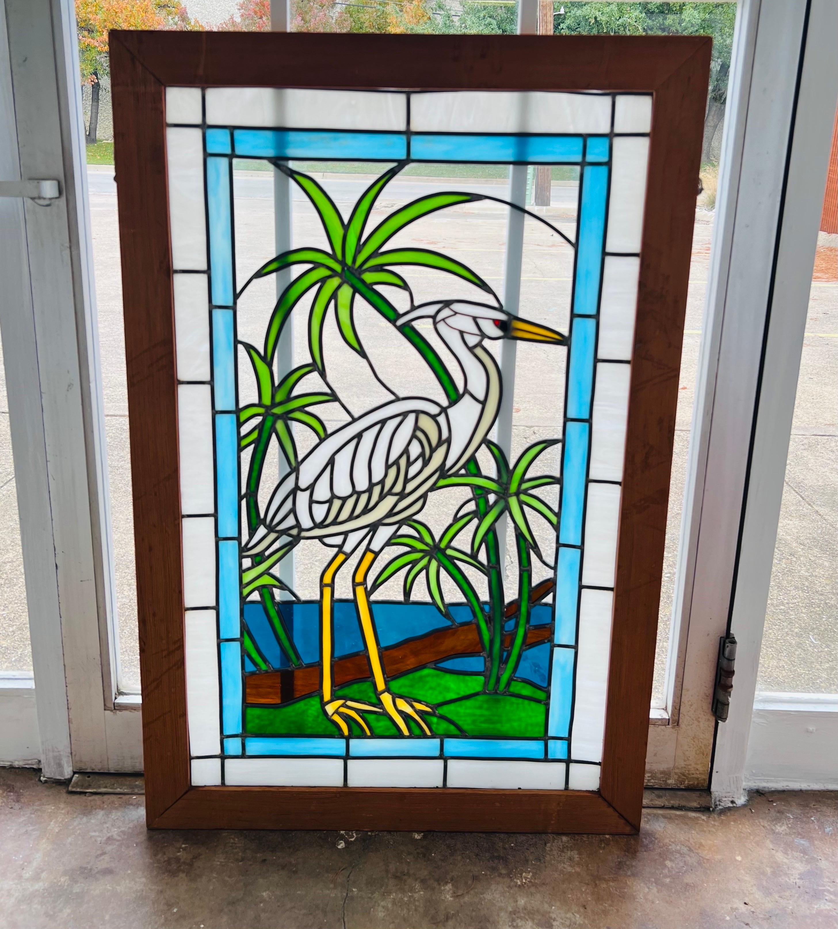 Vintage Crane Stained Glass Panel  For Sale 5
