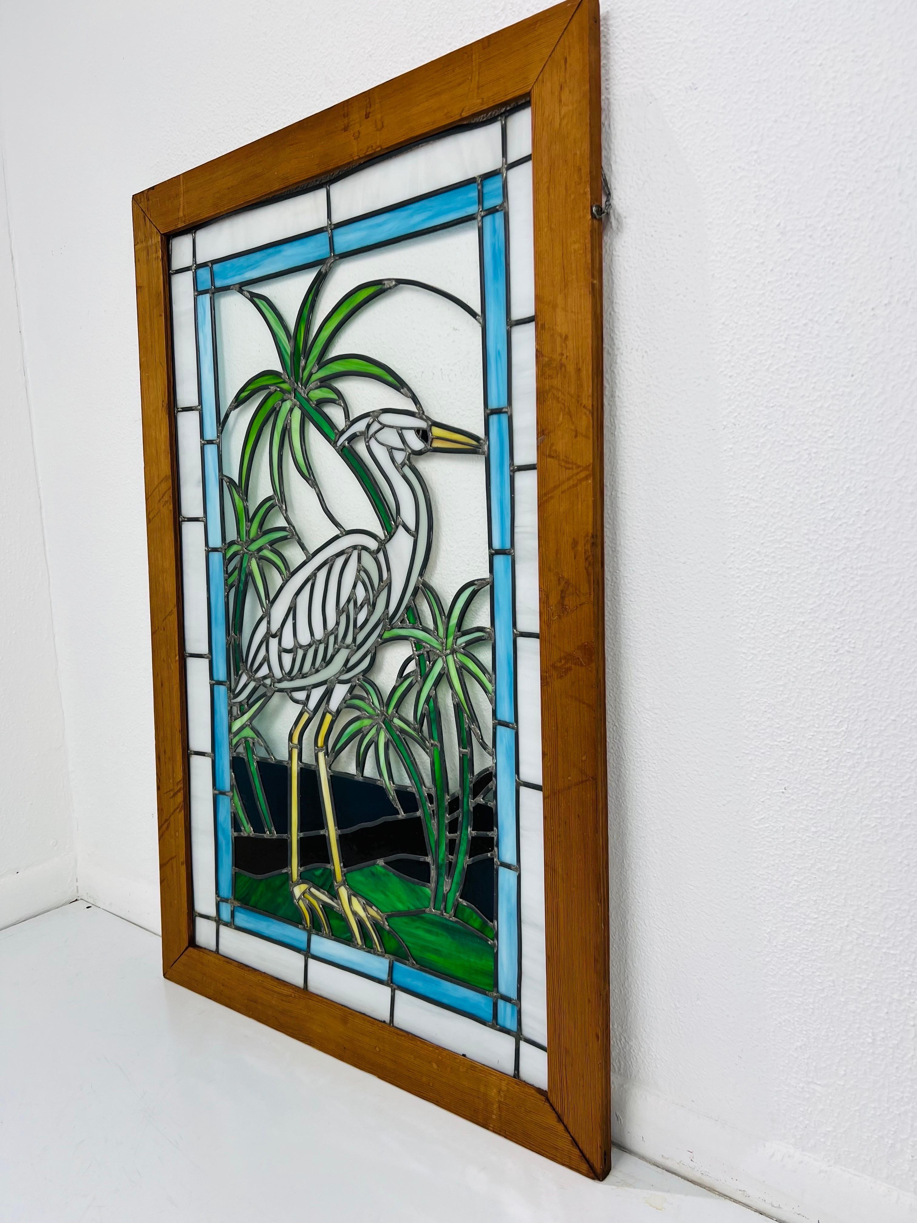 Vintage Crane Stained Glass Panel  For Sale 7