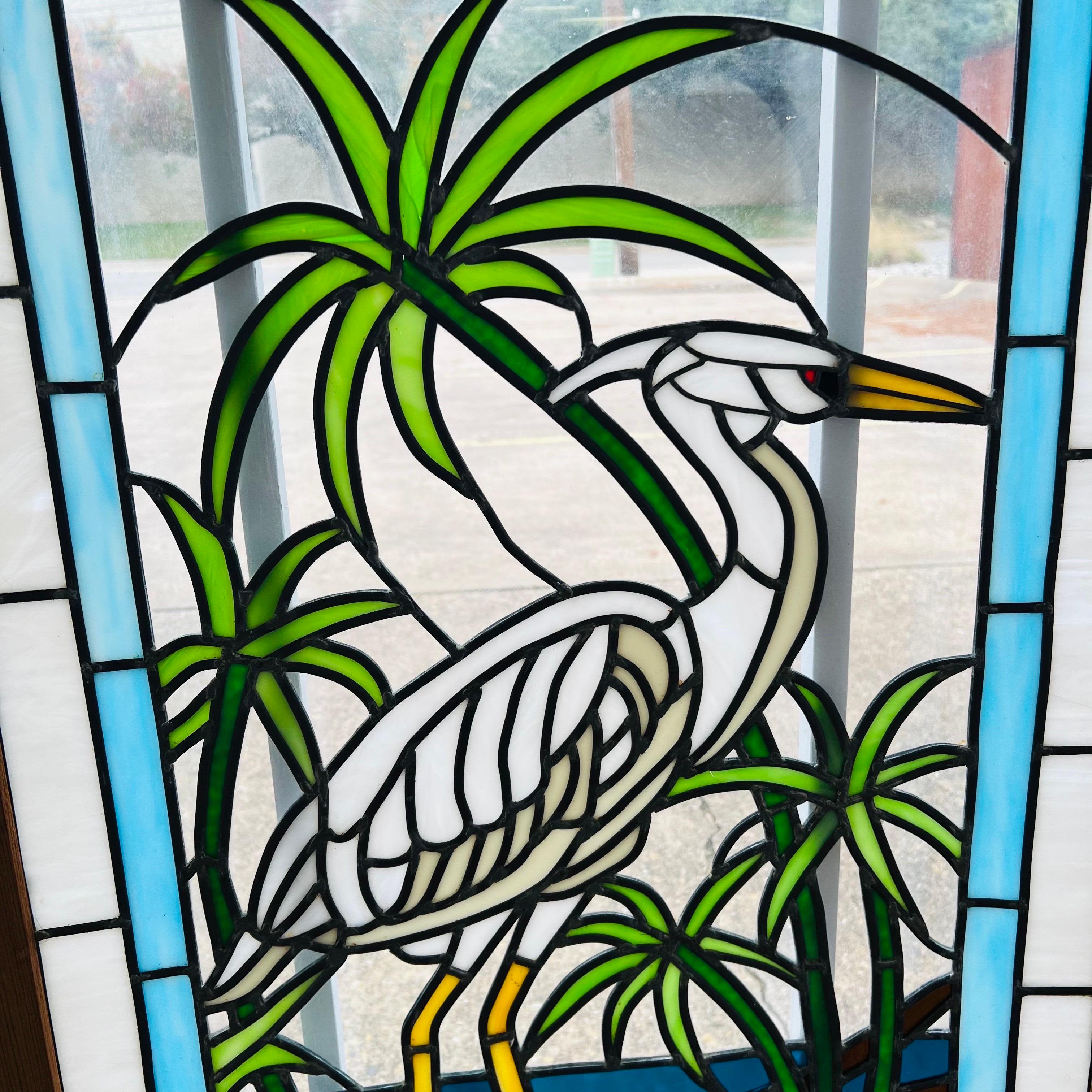 Vintage Crane Stained Glass Panel  For Sale 9