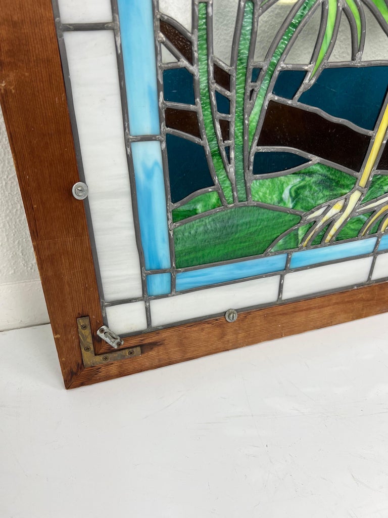 Vintage Crane Stained Glass Panel For Sale at 1stDibs