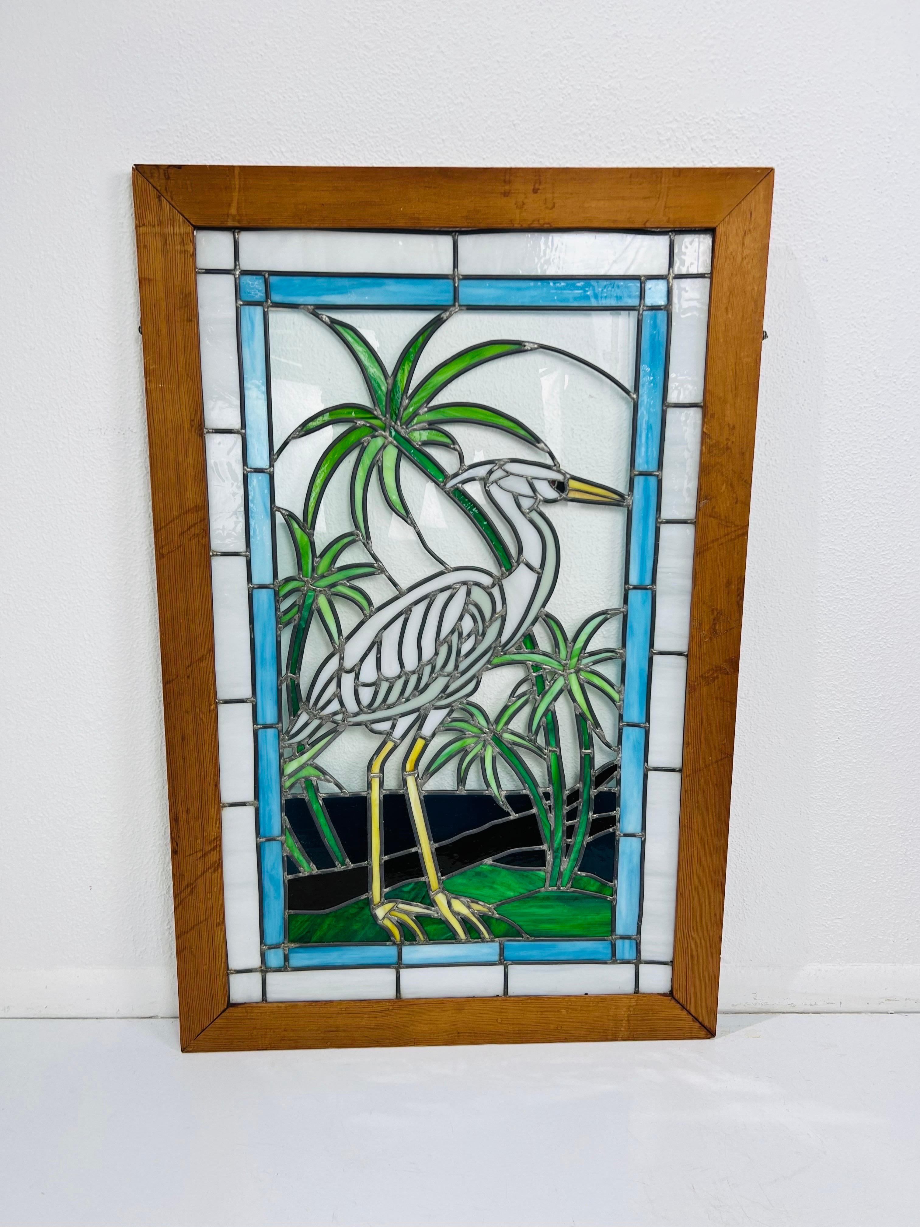 Vintage Crane Stained Glass Panel  For Sale 1